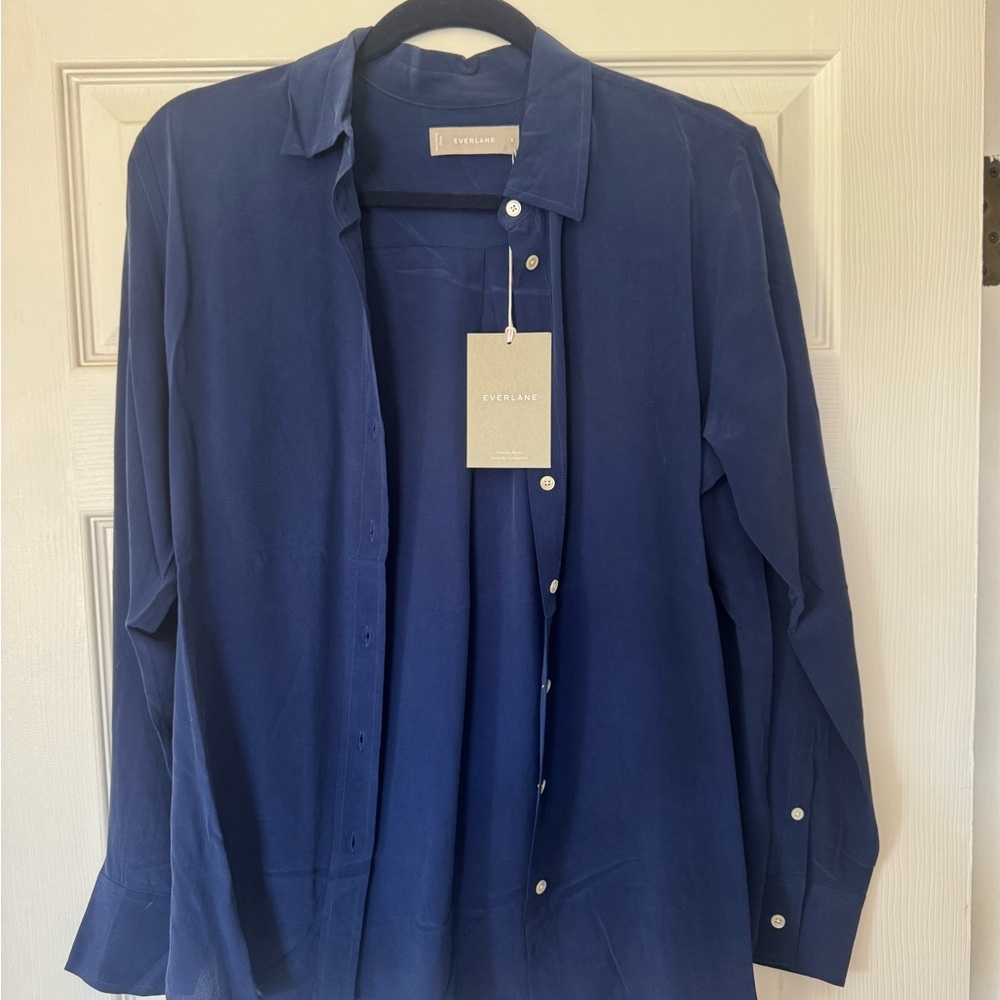 Everlane blue silk Shirt new with tags